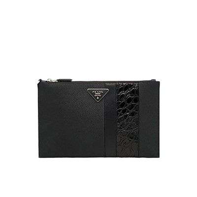 PRADA-2NH005 프라다 블랙 사피아노 가죽 파우치