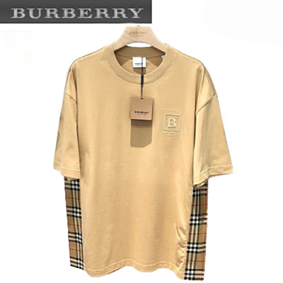 BURBERRY-03203 버버리 베이지 체크 디테일 티셔츠 남여공용