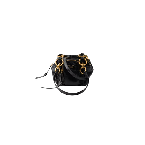 PRADA-1BB137 프라다 블랙 댕글 가죽 탑 핸들 미니백