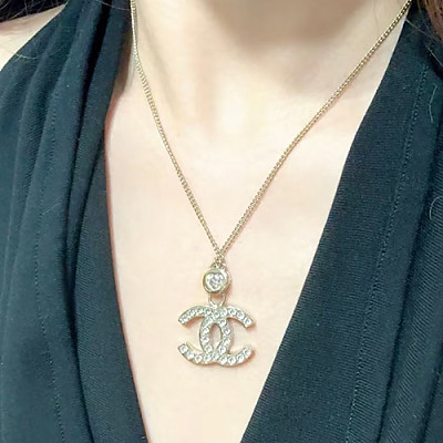 CHANEL-7545 샤넬 골드 크리스탈 장식 CC 로고 목걸이