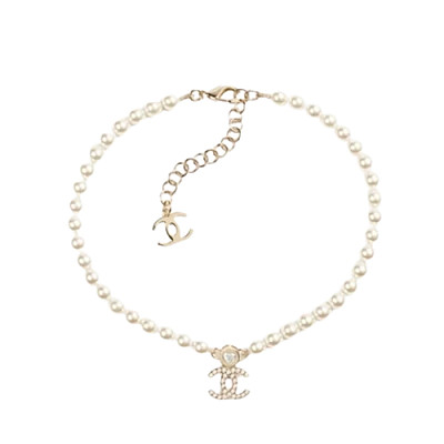 CHANEL-ABE280 샤넬 골드 진주 크리스탈 장식 CC 로고 목걸이