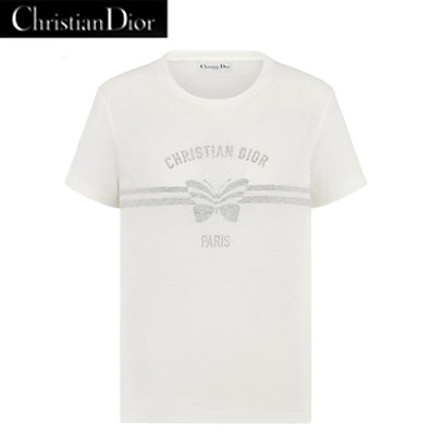 DIOR-523T39 디올 화이트 Christian Dior Papillon 모티브 티셔츠 여성용