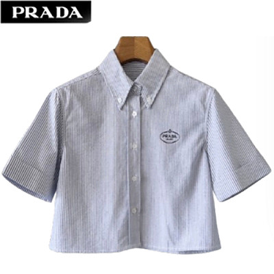 PRADA-03246 프라다 블루 스트라이프 반팔 셔츠 여성용