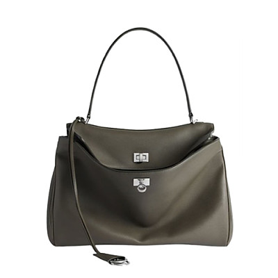 BALENCIAGA-789772 발렌시아가 카키 은장 로데오 미디엄 핸드백