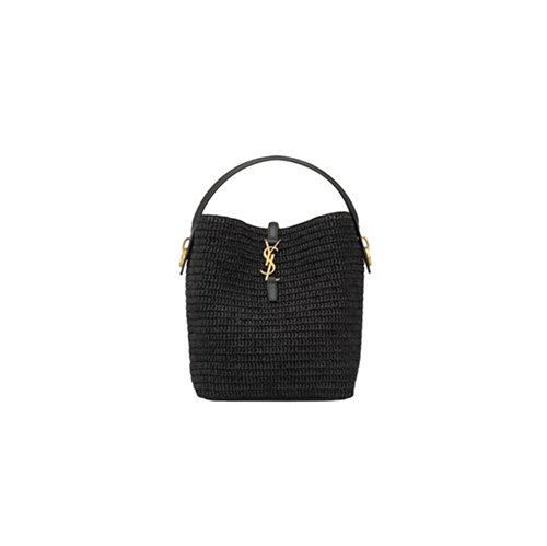 SAINT LAURENT-773991 생 로랑 블랙 우븐 라피아 le 37 버킷 백