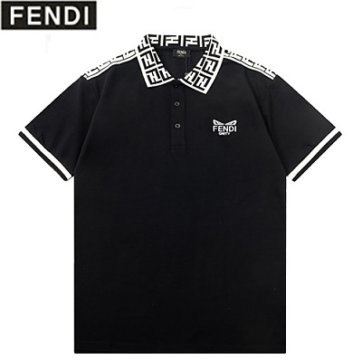 FENDI-040113 펜디 블랙 FF 스트라이프 장식 폴로 티셔츠 남성용
