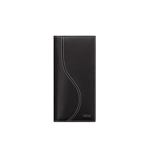 DIOR-2ADBC33 디올 블랙 송아지 가죽 Saddle 버티컬 장지갑