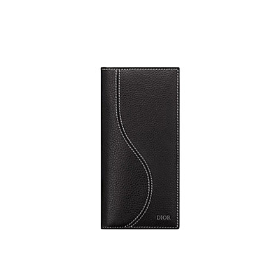 DIOR-2ADBC33 디올 블랙 송아지 가죽 Saddle 버티컬 장지갑
