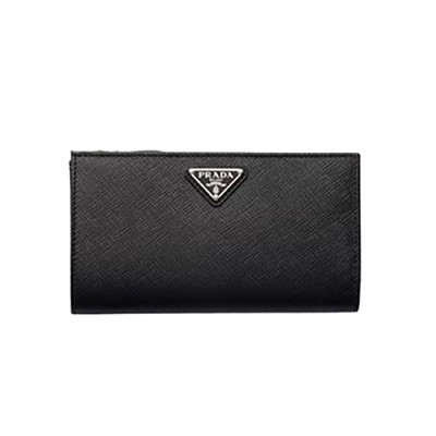 PRADA-1ML009 프라다 블랙 은장 사피아노 트라이앵글 로고 중지갑