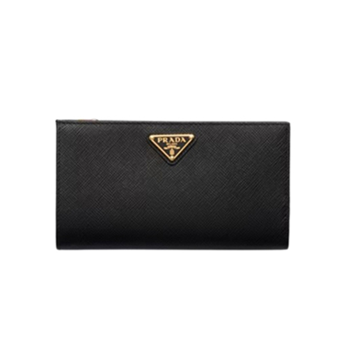 PRADA-1ML009 프라다 블랙 금장 사피아노 트라이앵글 로고 중지갑