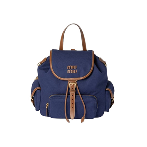 MIUMIU-5BZ042 미우미우 블루 캔버스 가죽 백팩 미듐
