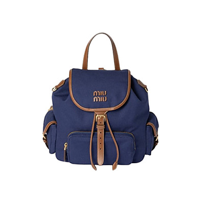 MIUMIU-5BZ042 미우미우 그레이 캔버스 가죽 백팩 미듐