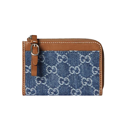 GUCCI-821804 4243 구찌 블루 데님 GG 엠블럼 지퍼 카드 케이스