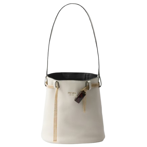 PRADA-1BE085 프라다 화이트 주얼리 벨트 버클 버킷 백