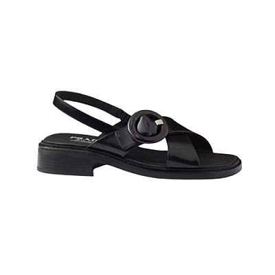 PRADA-1X962N 프라다 블랙 버클 장식 브러쉬드 가죽 샌들 여성용
