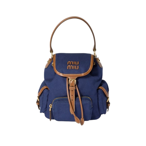 MIUMIU-5BZ043 미우미우 블루 캔버스 가죽 백팩 스몰