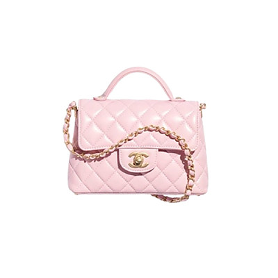 CHANEL-AS5355 샤넬 핑크 램스킨 핸들 장식 스몰 플랩 백