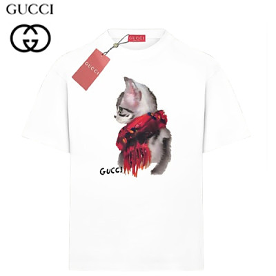 GUCCI-060910 구찌 화이트 프린트 장식 티셔츠 남여공용