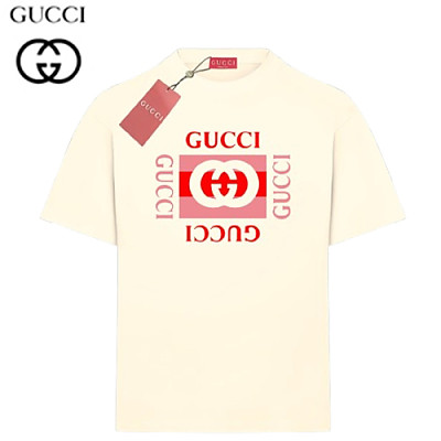 GUCCI-06092 구찌 아이보리 프린트 장식 티셔츠 남여공용