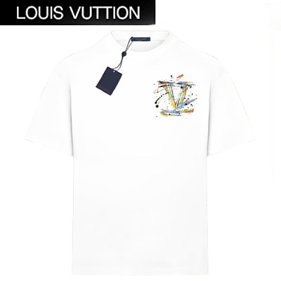 LOUIS VUITTON-06097 루이비통 화이트 LV 시그니처 프린트 장식 티셔츠 남여공용