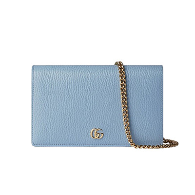 GUCCI-497985 4941 구찌 라이트 블루 가죽 GG 마몽 체인 달린 지갑
