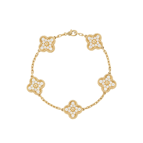 VAN CLEEF ARPELS-VCARA4 반클리프 옐로우 골드 다이아몬드 빈티지 알함브라 브레이슬릿