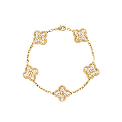 VAN CLEEF ARPELS-VCARA4 반클리프 옐로우 골드 다이아몬드 빈티지 알함브라 브레이슬릿