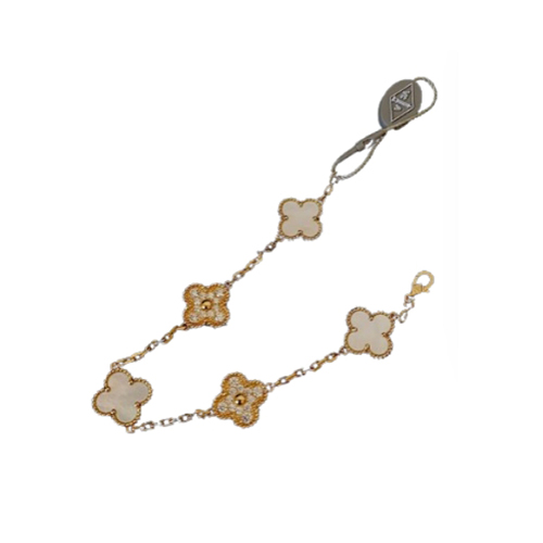 VAN CLEEF ARPELS-VCARO7 반클리프 옐로우 골드/화이트 다이아몬드 빈티지 알함브라 브레이슬릿