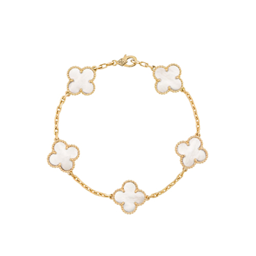 VAN CLEEF ARPELS-VCARA4 반클리프 옐로우 골드/화이트 빈티지 알함브라 브레이슬릿