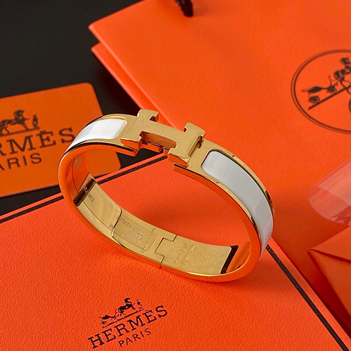HERMES-H700001F 에르메스 엘로우 골드/화이트 Clic H 브레이슬릿