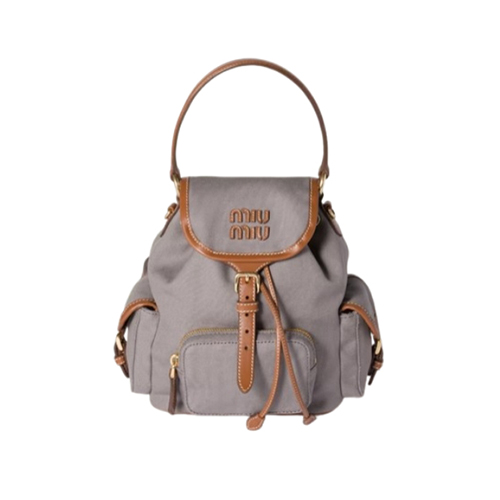 MIUMIU-5BZ043 미우미우 그레이 캔버스 가죽 백팩 스몰