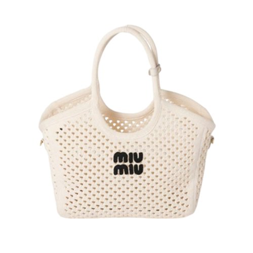 MIUMIU-5BG281 미우미우 화이트 코튼 메쉬 아이비 토트 백
