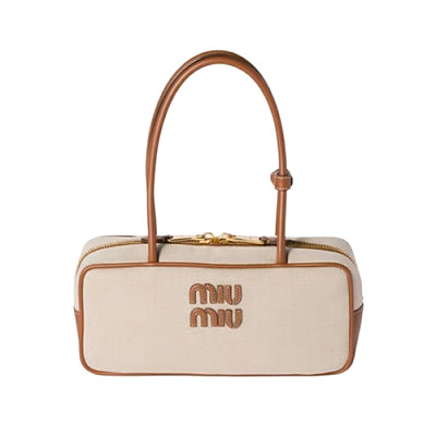 MIUMIU-5BB173 미우미우 내추럴 캔버스 가죽 보 백