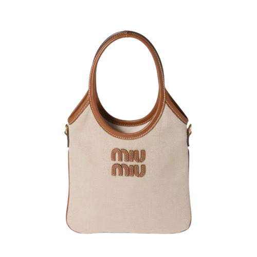 MIUMIU-5BA281 미우미우 내추럴 캔버스 가죽 아이비 백