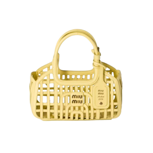 MIUMIU-5BA294 미우미우 옐로우 위빙 모티프 가죽 바스켓