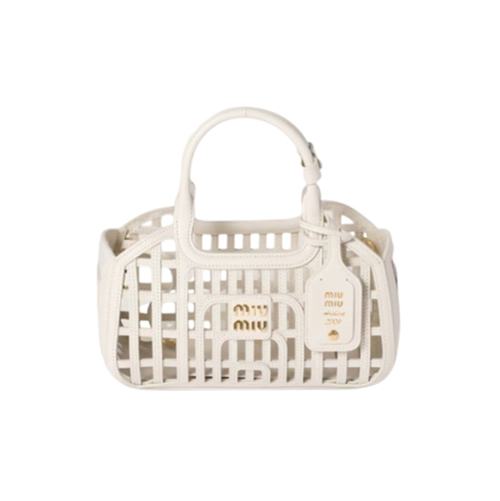 MIUMIU-5BA294 미우미우 화이트 위빙 모티프 가죽 바스켓