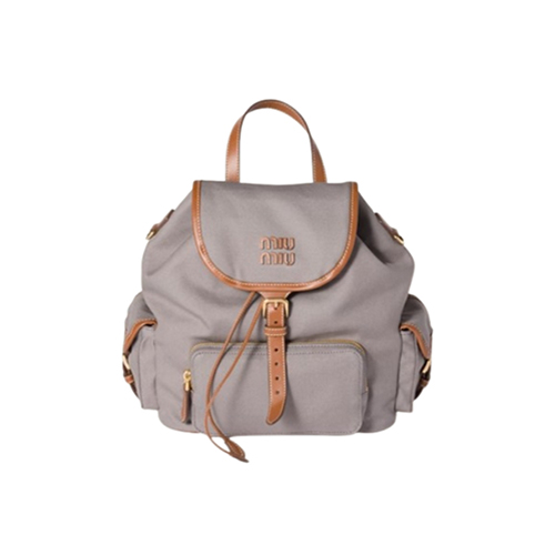MIUMIU-5BZ042 미우미우 그레이 캔버스 가죽 백팩 미듐