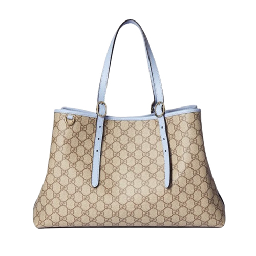 GUCCI-815213 9862 구찌 베이지/라이트 블루 GG 엠블럼 미디엄 토트백