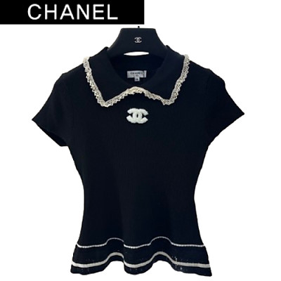 CHANEL-07269 샤넬 블랙 니트 코튼 폴로 티셔츠 여성용
