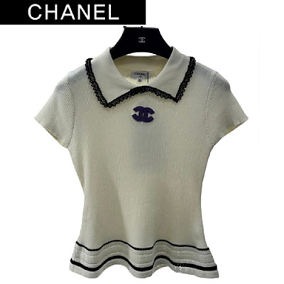 CHANEL-072610 샤넬 화이트 니트 코튼 폴로 티셔츠 여성용
