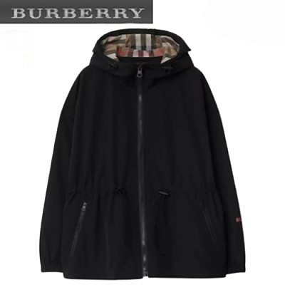 BURBERRY-08062 버버리 블랙 나일론 바람막이 후드 재킷 여성용