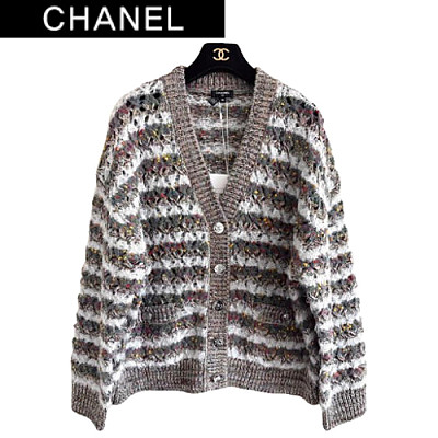 CHANEL-P80241 샤넬 그레이 스트라이프 가디건