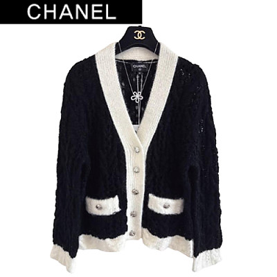 CHANEL-082012 샤넬 블랙/화이트 니트 코튼 가디건