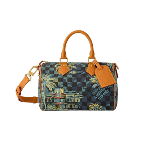 LOUIS VUITTON-N00225 루이비통 마리나 블루 다미에 팜 트리 스피디 반둘리에 25