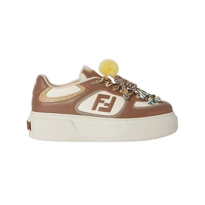 FENDI-8E8721 펜디 브라운 가죽 펜디 매치 로우탑 플랫폼 참 슈즈 여성용