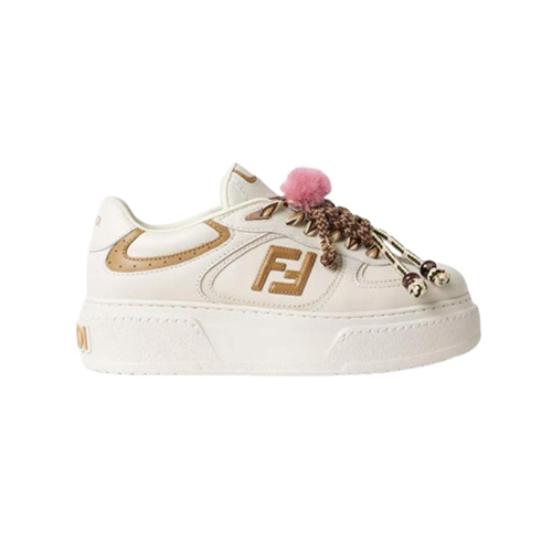 FENDI-8E8721 펜디 화이트 가죽 펜디 매치 로우탑 플랫폼 참 슈즈 여성용