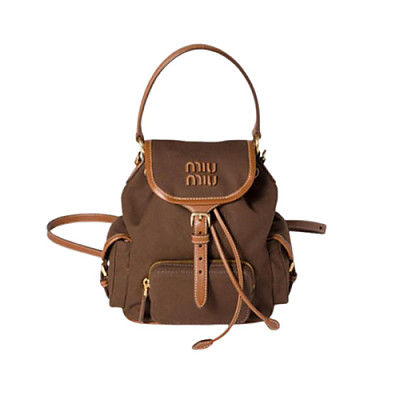 MIUMIU-5BZ043 미우미우 브라운 캔버스 가죽 백팩 스몰