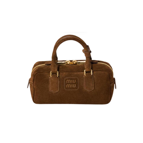 MIUMIU-5BB142 미우미우 브라운 아르카디 패딩 스웨이드 탑 핸들 백