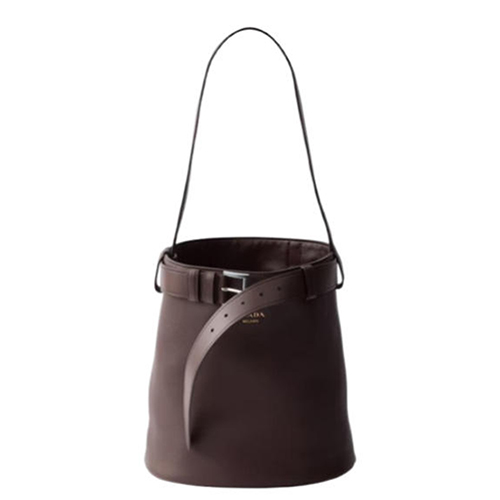 PRADA-1BE085 프라다 브라운 버클 벨트 가죽 버킷 백