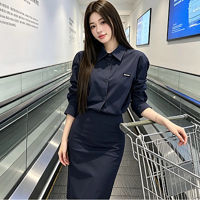 MIUMIU-062313 미우미우 2026년 신상 코튼 셔츠 네이비